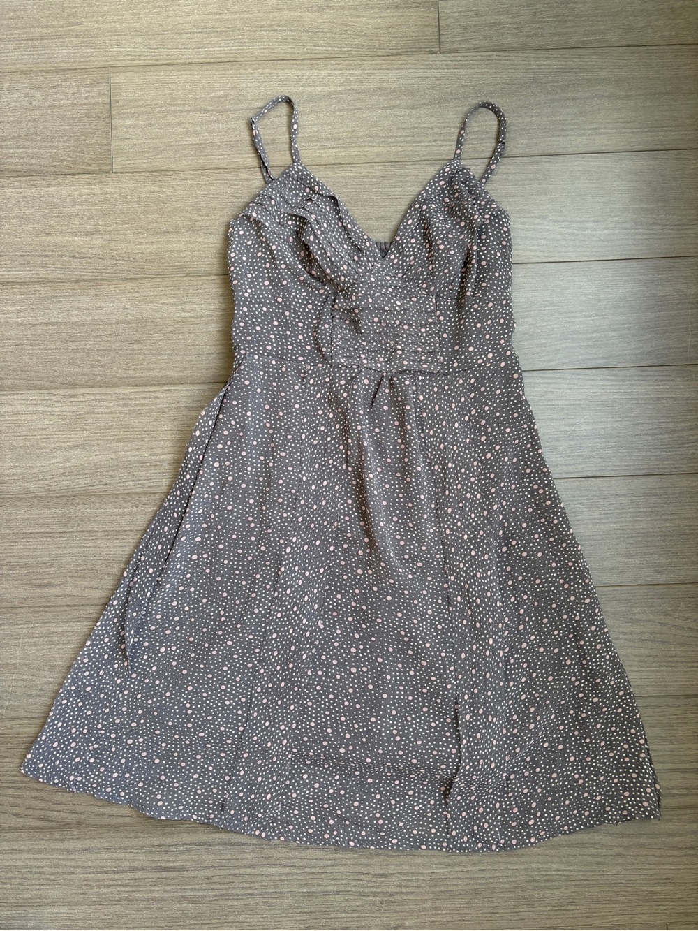 American Eagle - Taupe Spaghetti Strap Polka Dot Dress (size 00)